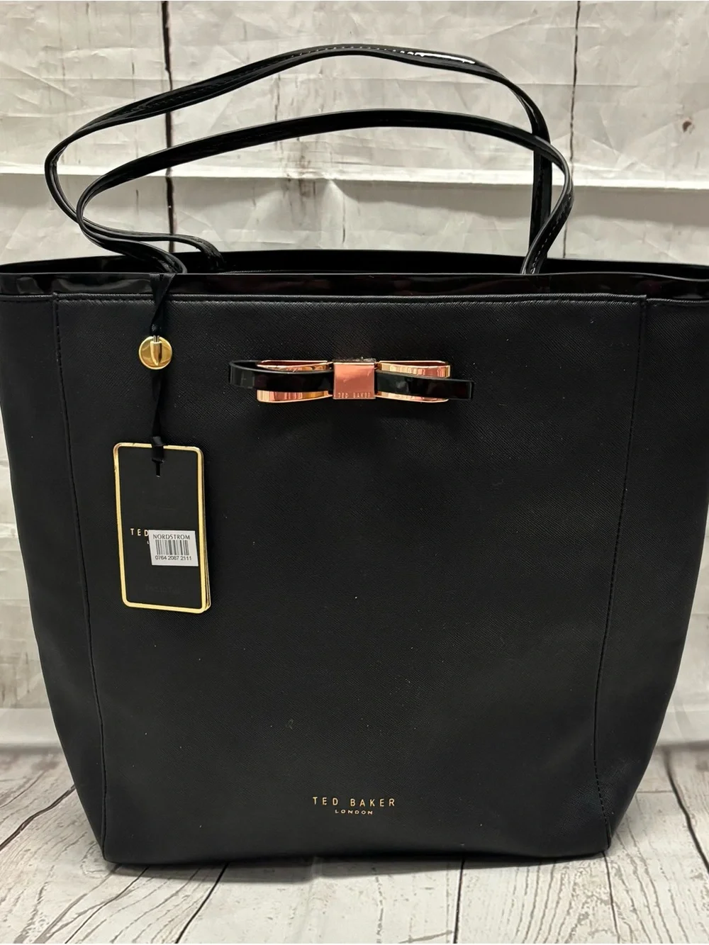 NWT Ted Baker Black Tote with Rose Gold Bow Accent Darrla Shopper